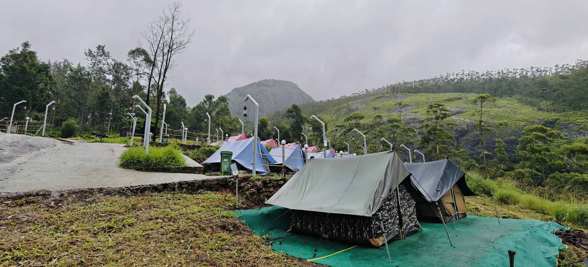 Tent camping in a scenic outdoor setting